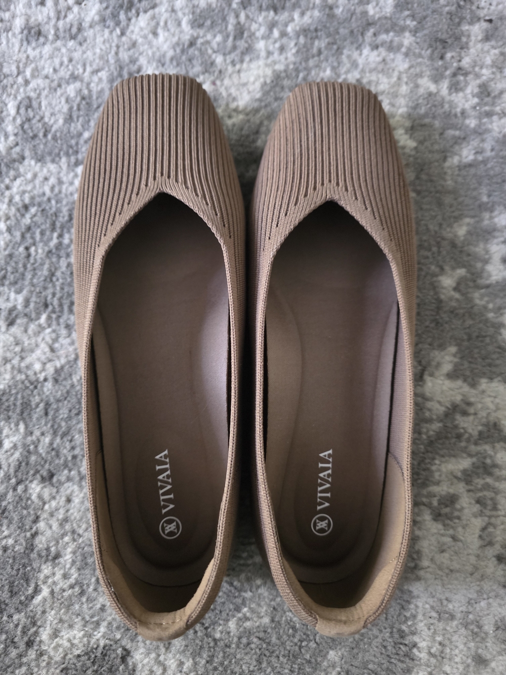 VIVAIA Margot 2.0 Square-Toe V-Cut Flats - Almond / Taupe - Size 39
